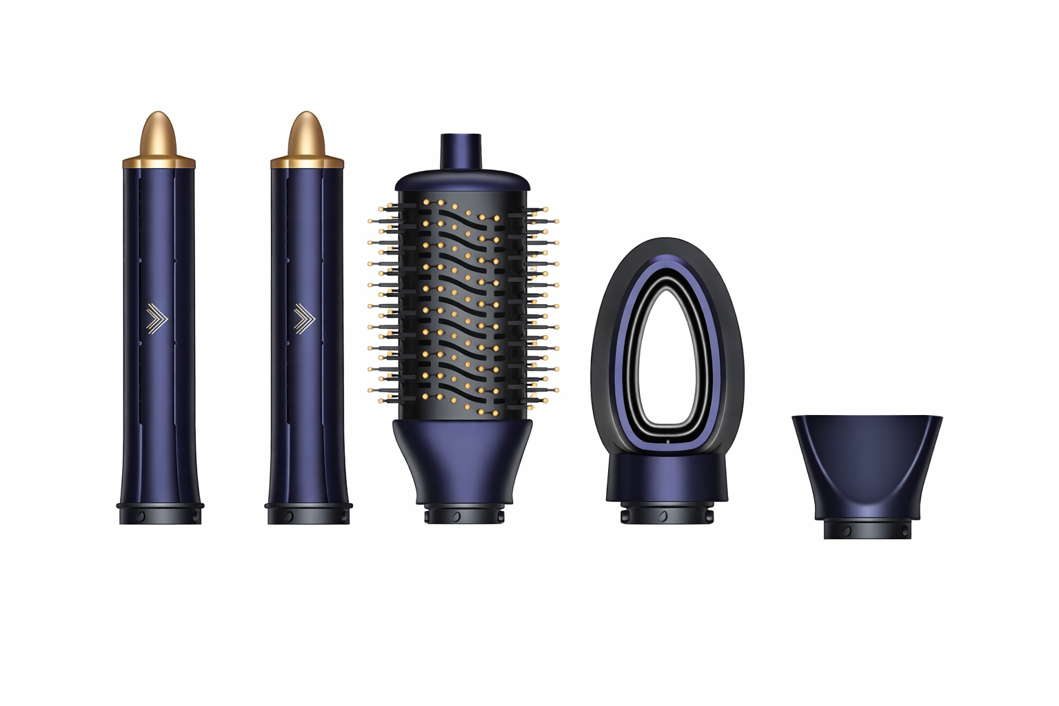 interchangeable hair attachments for multi functional hair styler including curling barrel and brush heads.png