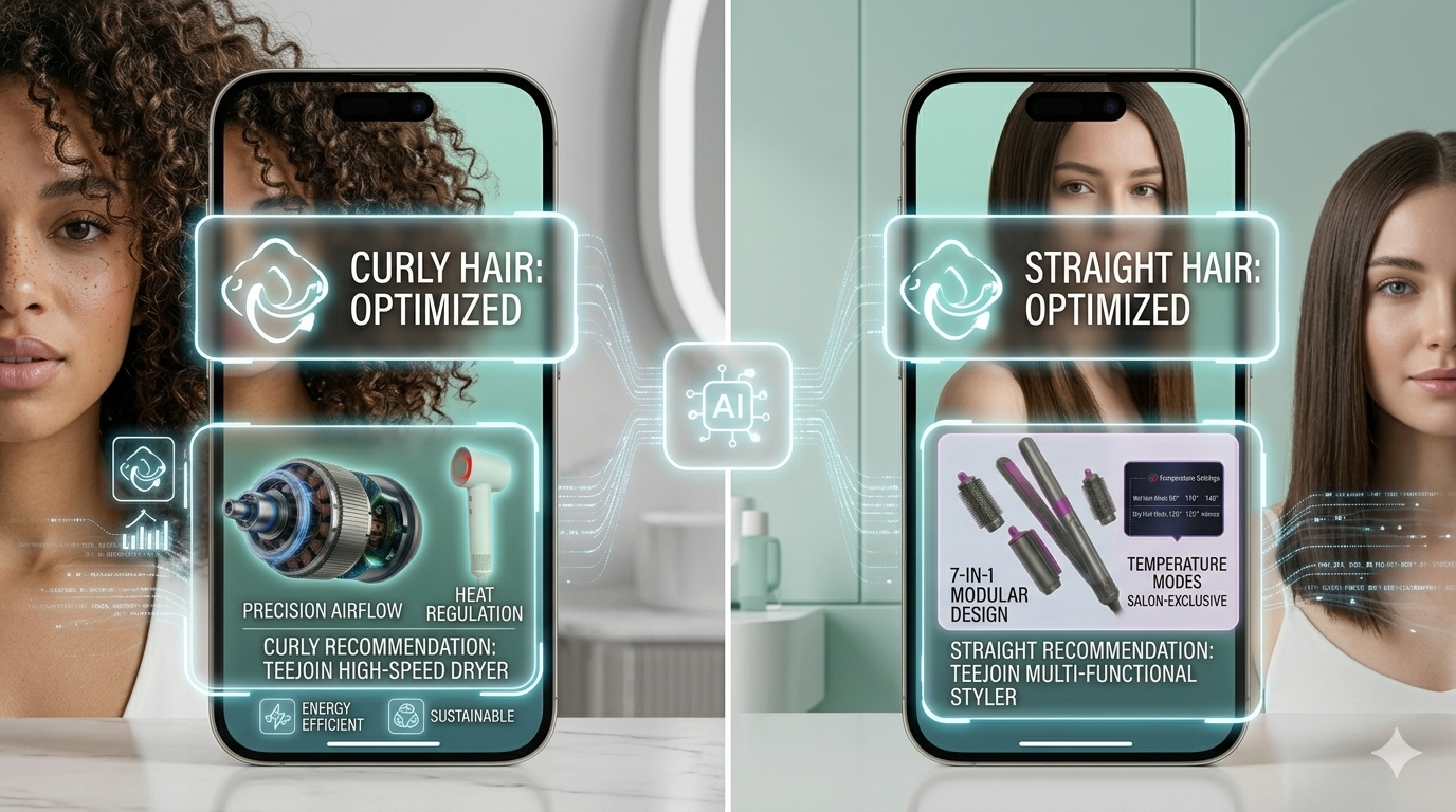 Personalized AI search results showing high-speed hair dryers and multi-functional stylers suitable for different hair types.png