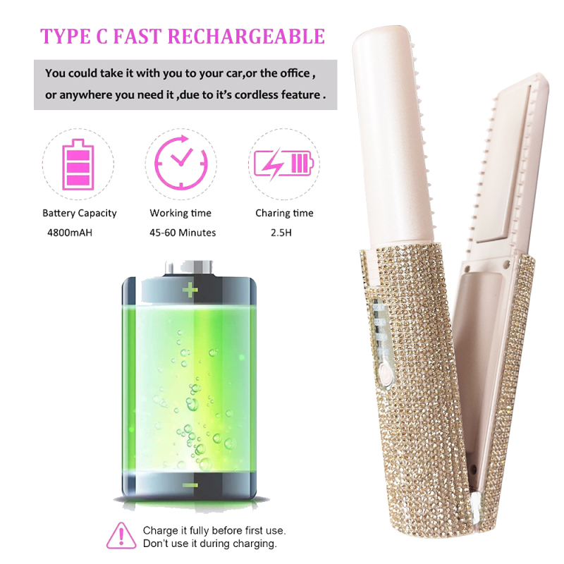 Gold Bling Crystal Hair Straightener Flat Iron & Curling 2 in 1