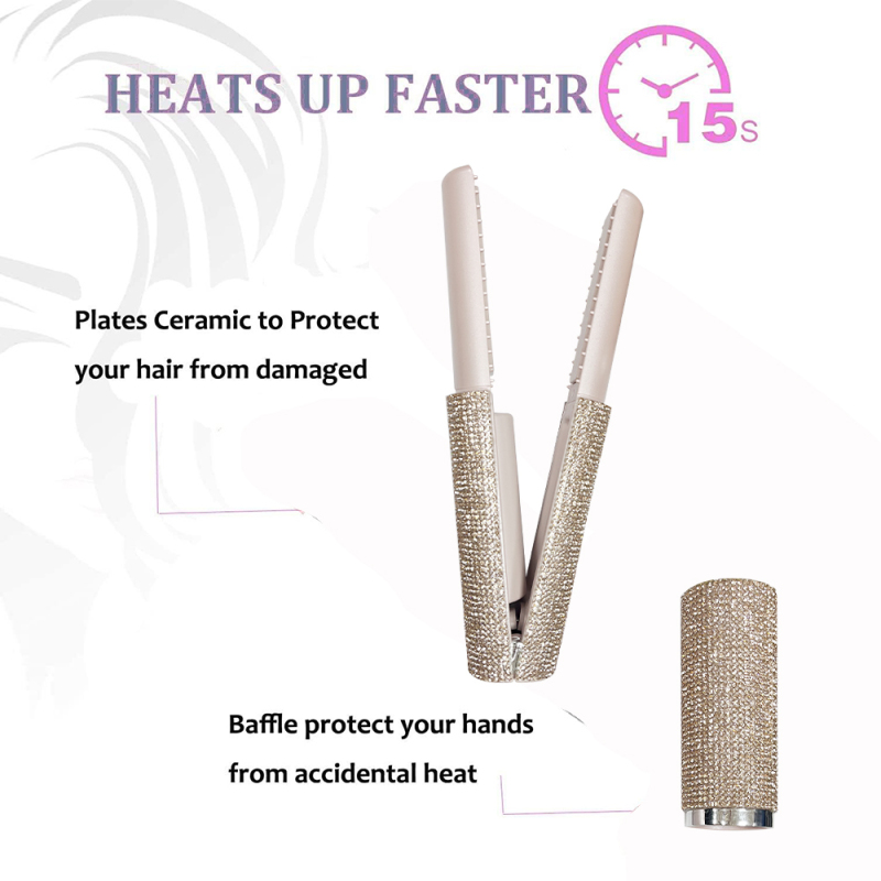 Gold Bling Crystal Hair Straightener Flat Iron & Curling 2 in 1