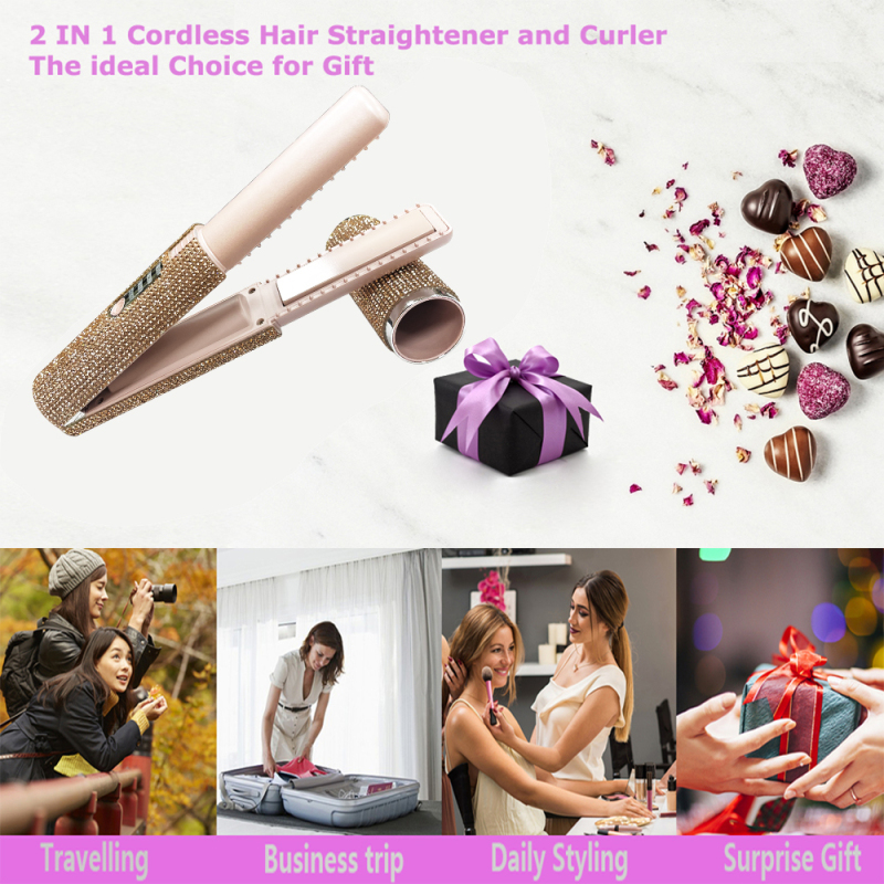 Gold Bling Crystal Hair Straightener Flat Iron & Curling 2 in 1