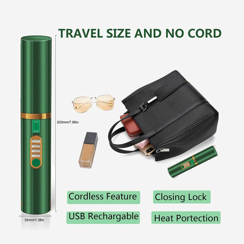 Wireless Hair Straightener Straight & Curler Green