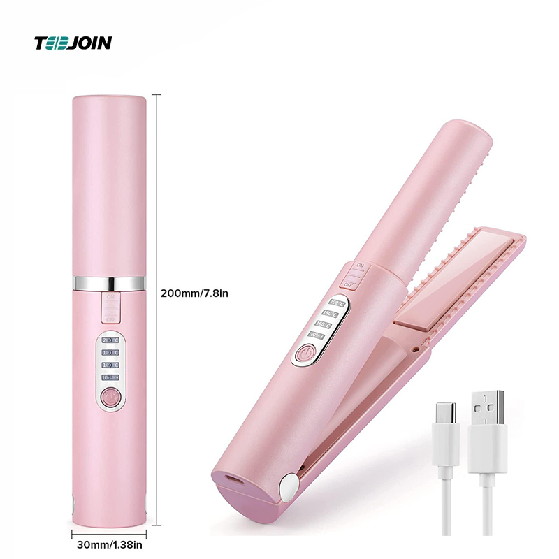 Mini Cordless Hair Straighteners Curler 2 in 1 Pink