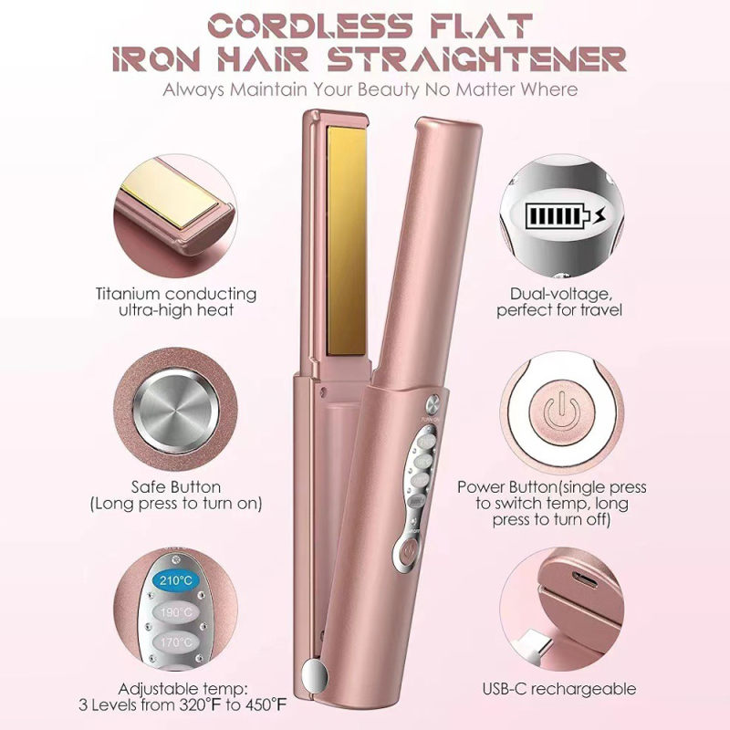 Pink Titanium Flat Iron Wireless Hair Straightener
