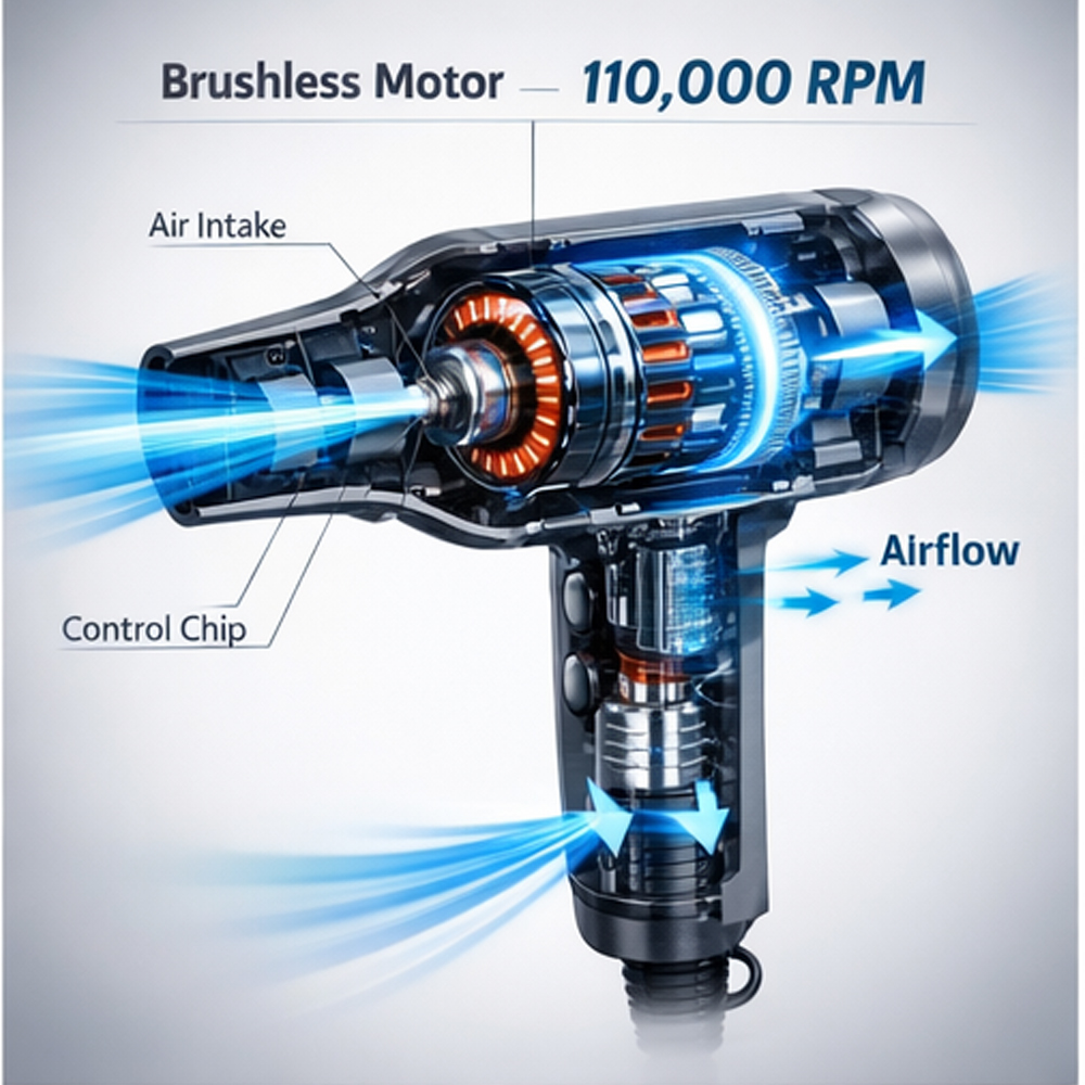 Brushless digital motor hair dryer diagram showing 110000 RPM airflow.jpg