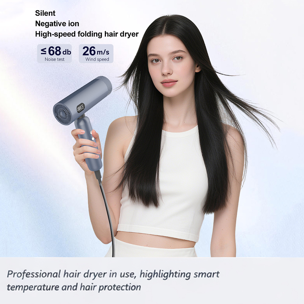 Professional hair dryer in use, highlighting smart temperature and hair protection.jpg