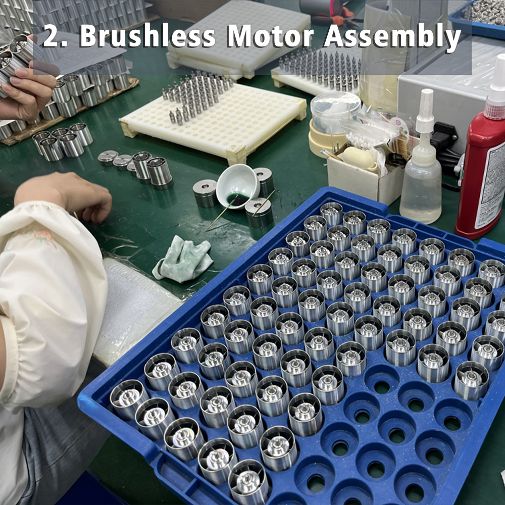 Brushless motor assembly in high speed hair dryer manufacturing, Close-up of a technician installing brushless moto,.jpg