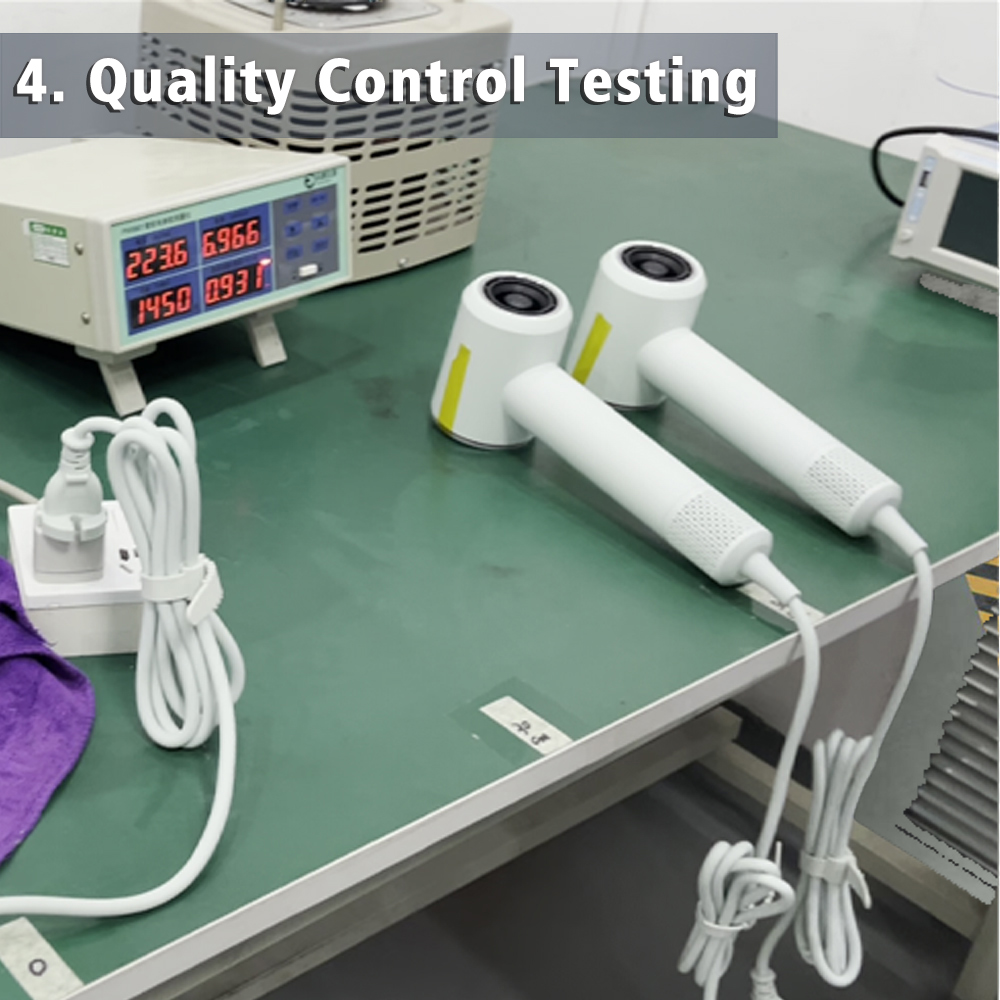 Hair dryer quality control testing process, Technician using instruments to test airflow and noise and life levels.jpg