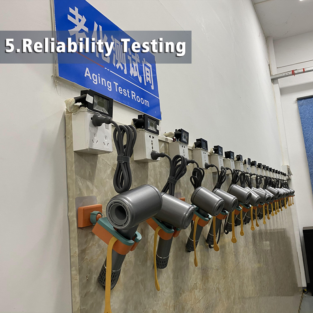 High speed hair dryer reliability and performance testing, Hair dryers undergoing thermal and operational stress tests..jpg