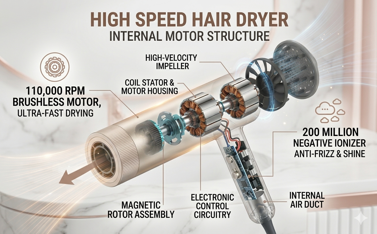 high speed hair dryer brushless motor internal structure technology.png