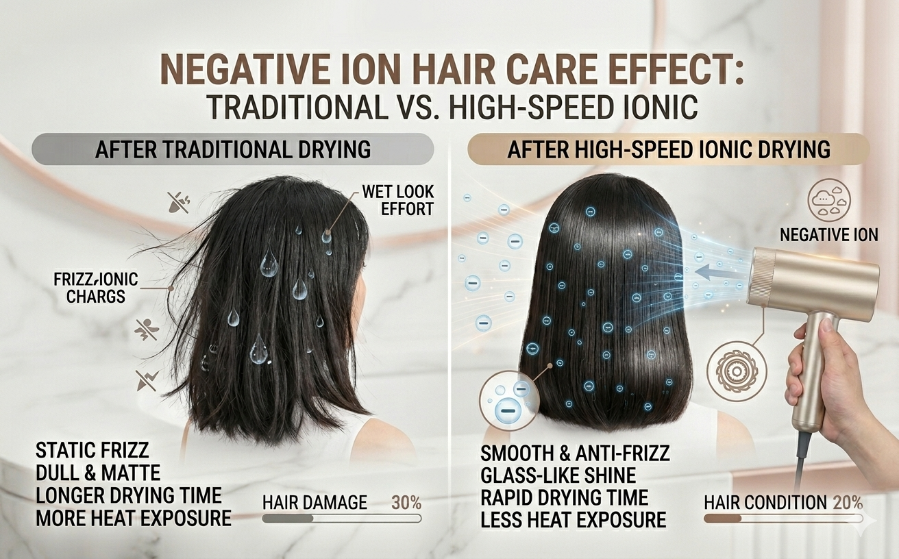 smooth shiny hair after using high speed hair dryer with negative ions.png