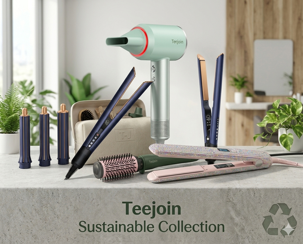 Multi-function green hair styling tools including curling iron, straightener, and attachments.jpg