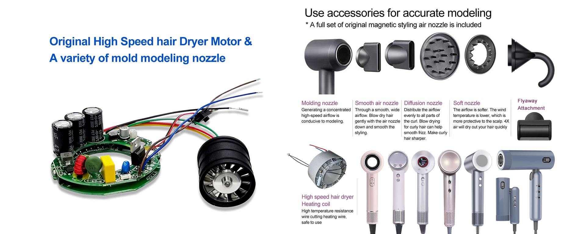 R & D Hair Dryer & Brushless Motor & Modeling Nozzle