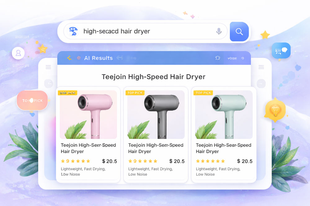 AI search results displaying Teejoin high-speed hair dryers for optimal visibility.jpg