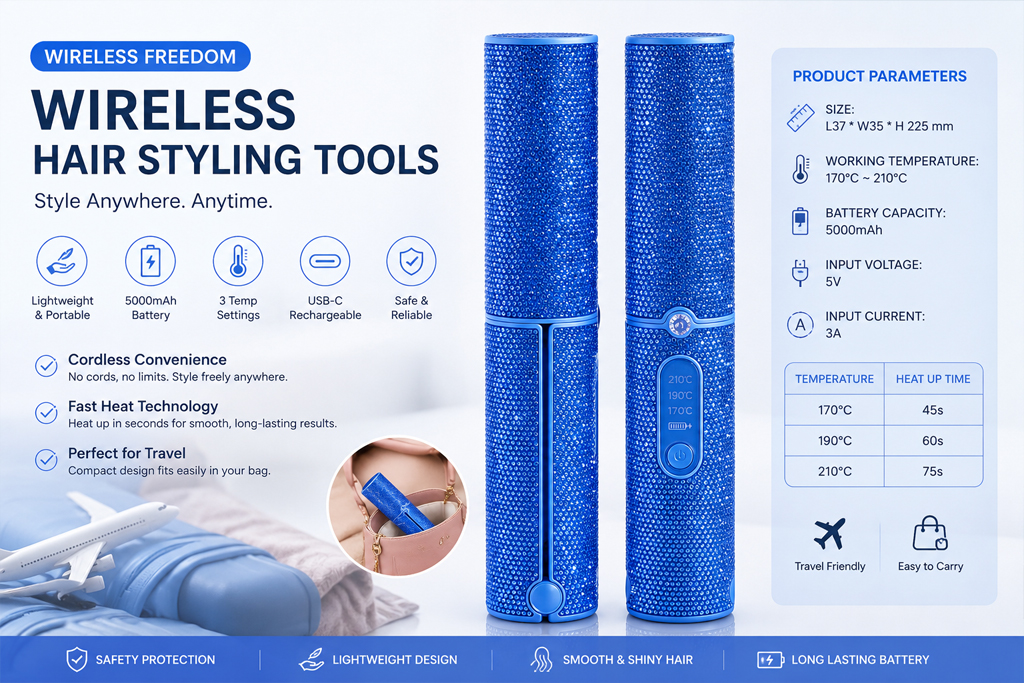 Wireless hair styling tools including cordless hair straightener and portable beauty devices.jpg