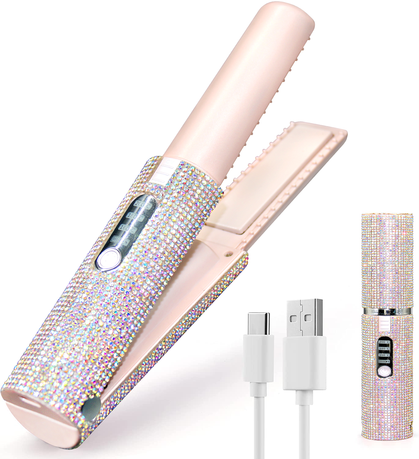 Cordless hair straightener charging dock in a modern salon environment.jpg