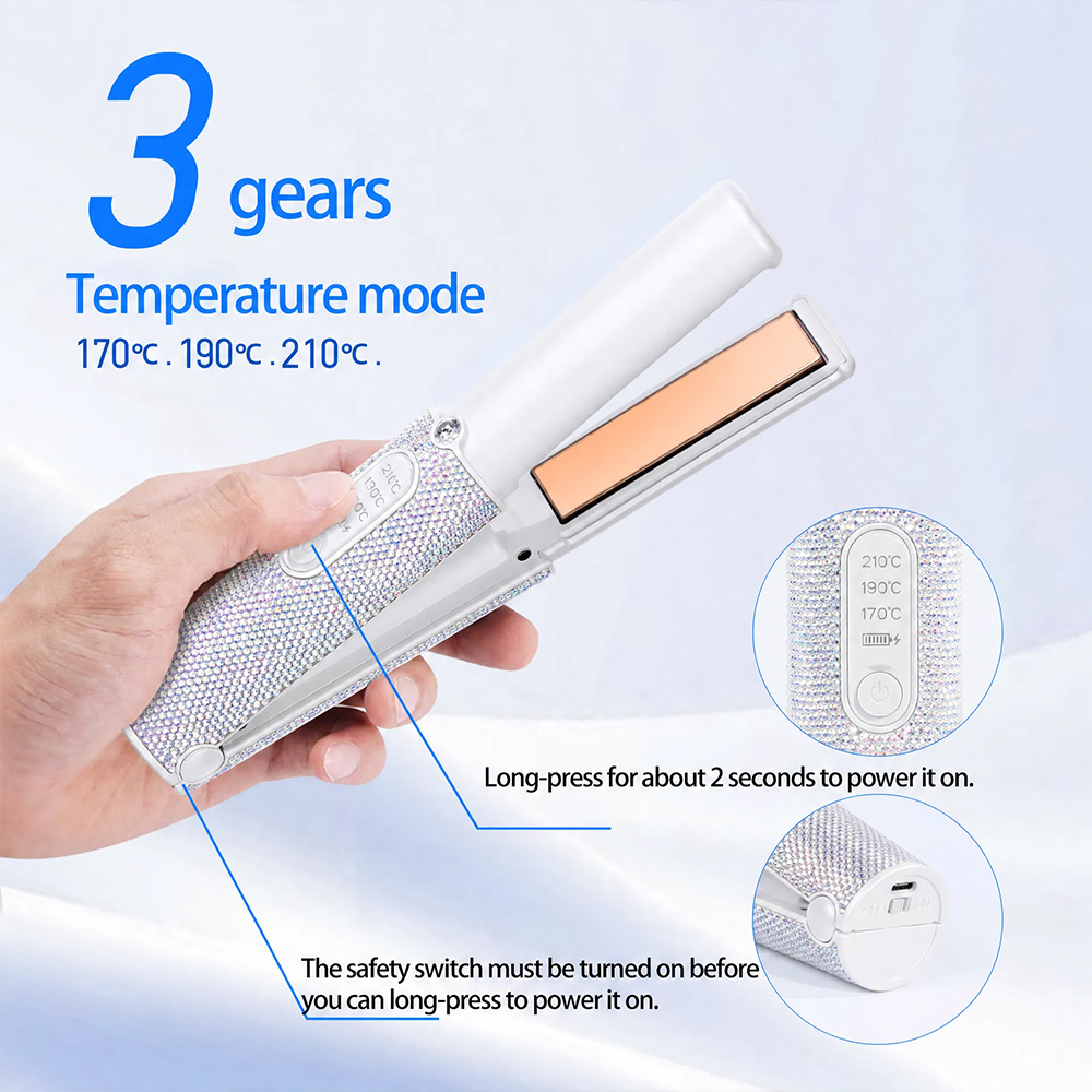 Rechargeable Rhinestone Portable Titanium Flat Iron 