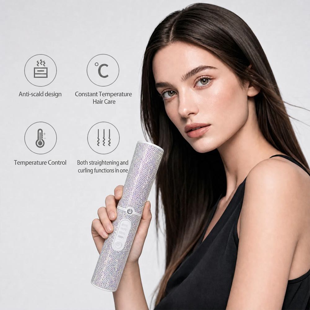 Rechargeable Rhinestone Portable Titanium Flat Iron 